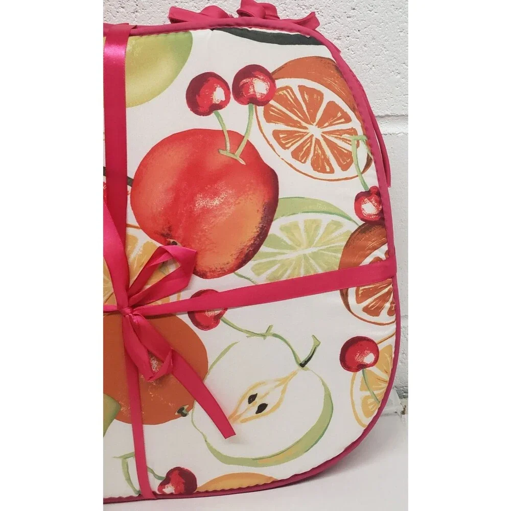 Set of 4 KITCHEN CHAIR PADS CUSHIONS w/ pink strings,COLORFUL FRUITS 15